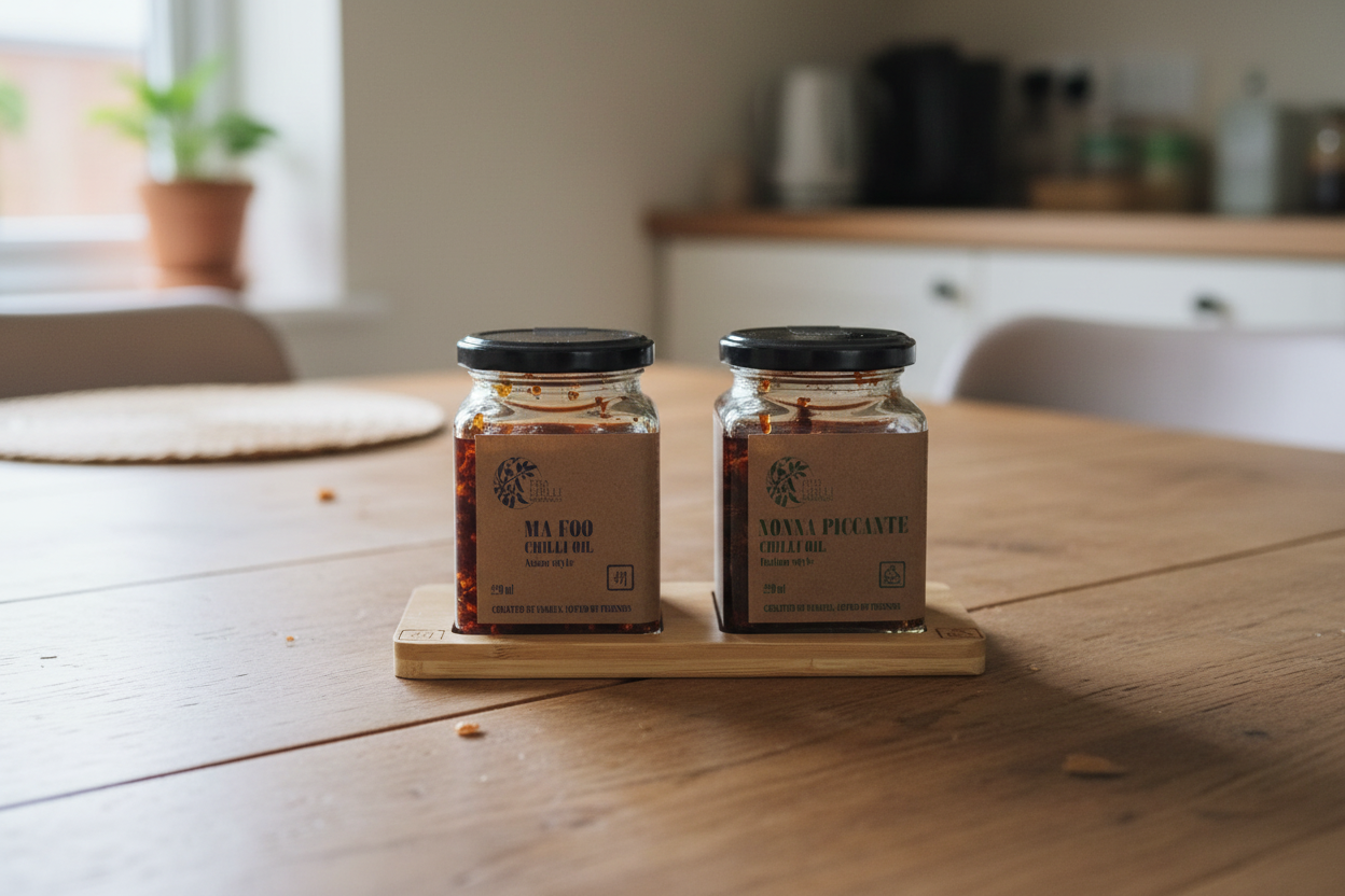 Jars on tray on kitchen table