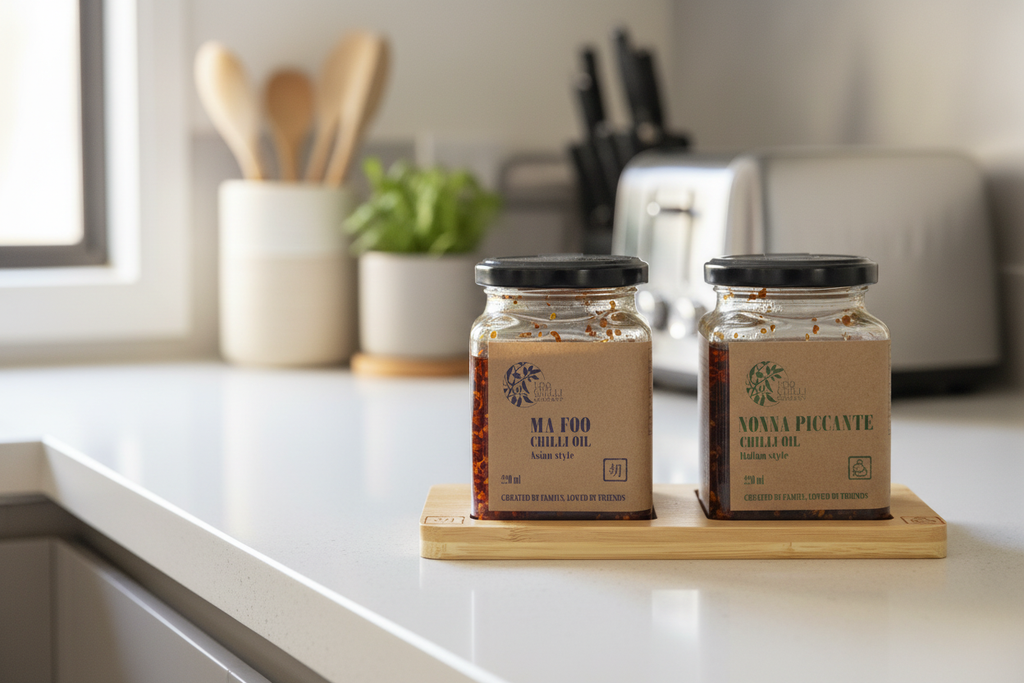 Gran's Great Gift- Chilli oils with custom-made engraved tray